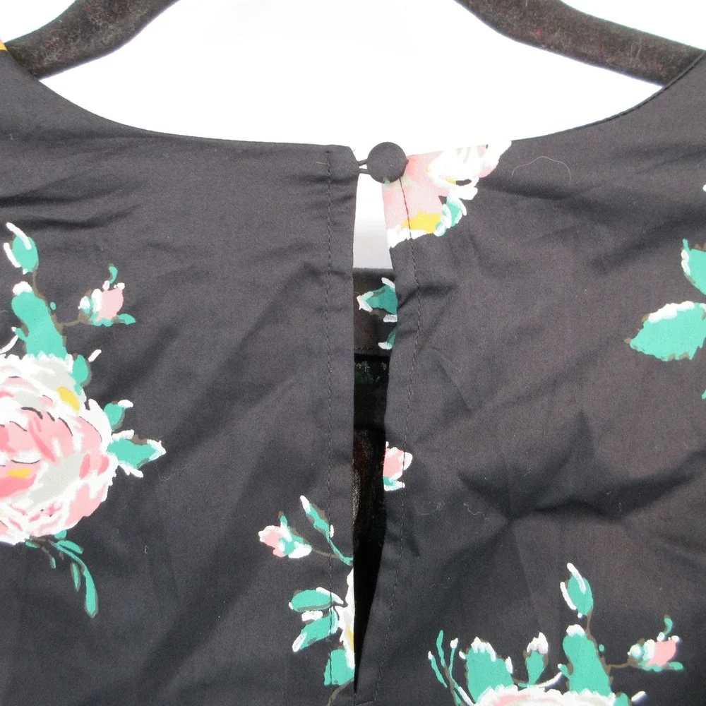 NWT Boden Womens Black Floral Rose Puff Sleeve Cotton Poplin Top US 8